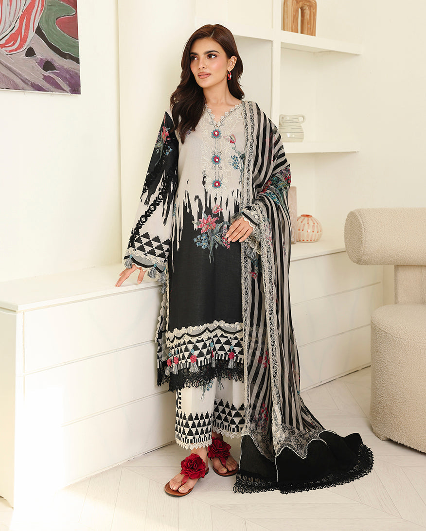 Roheenaz | Petals in Print | Black Petals - Casual Dress - available at Maria Faisal in UK and USA.