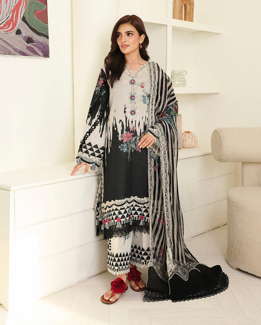 Roheenaz | Petals in Print | Black Petals - Casual Dress - available at Maria Faisal in UK and USA.