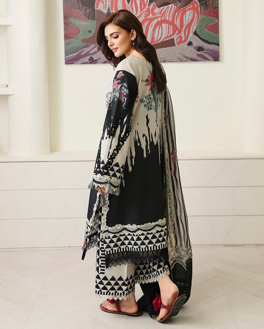 Roheenaz | Petals in Print | Black Petals - Casual Dress - available at Maria Faisal in UK and USA.