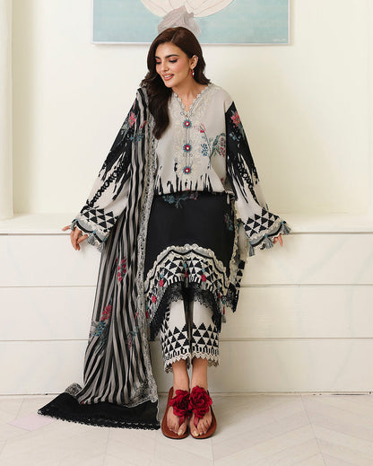 Roheenaz | Petals in Print | Black Petals - Casual Dress - available at Maria Faisal in UK and USA.