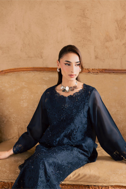 Batik | Festive Eid 26 | Blue Manila - Luxury Dress - available at Maria Faisal in UK and USA.