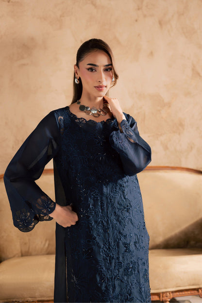 Batik | Festive Eid 26 | Blue Manila - Luxury Dress - available at Maria Faisal in UK and USA.