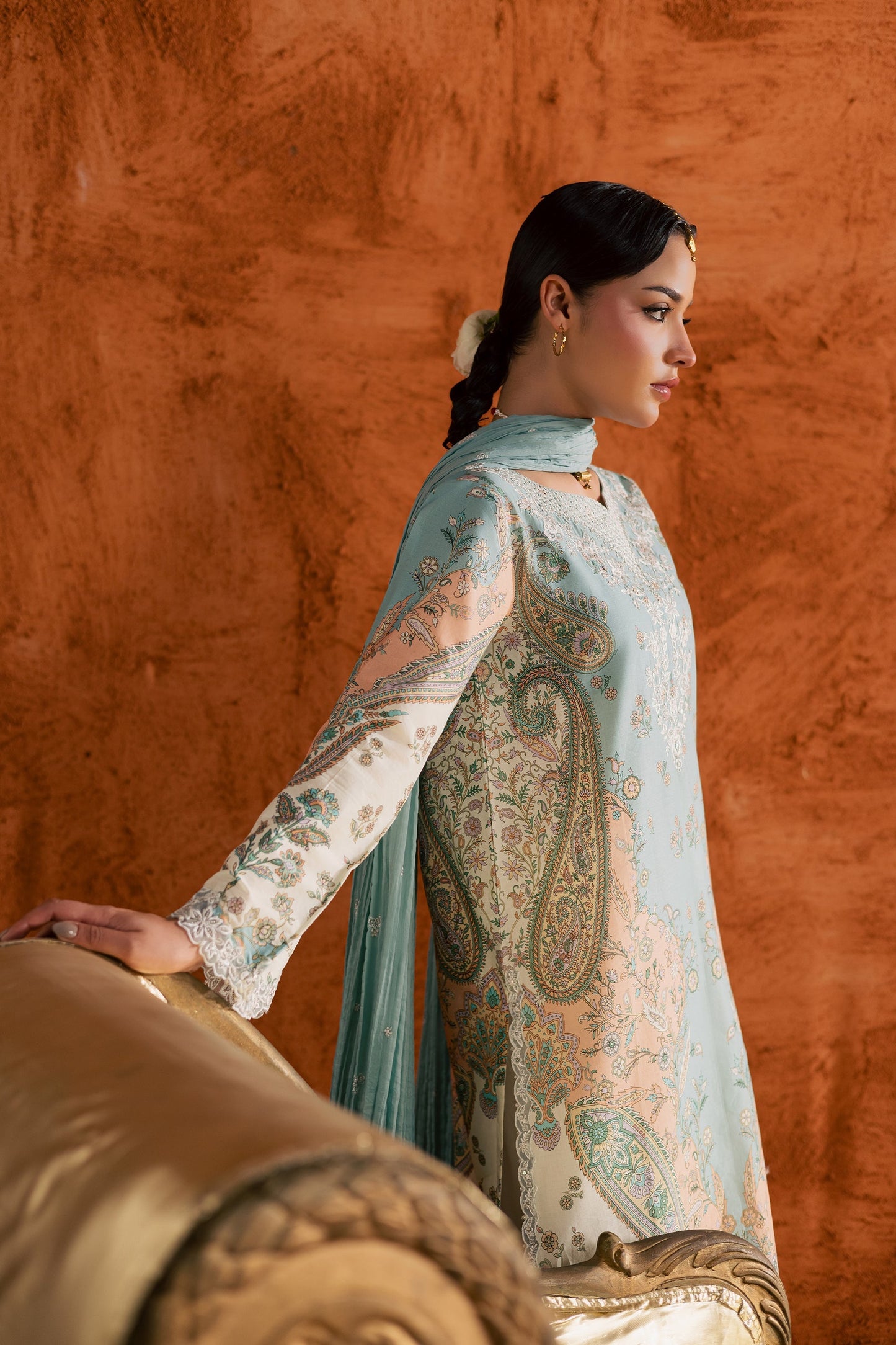 Batik | Festive Eid 26 | Blue Olaf - Luxury Dress - available at Maria Faisal in UK and USA.