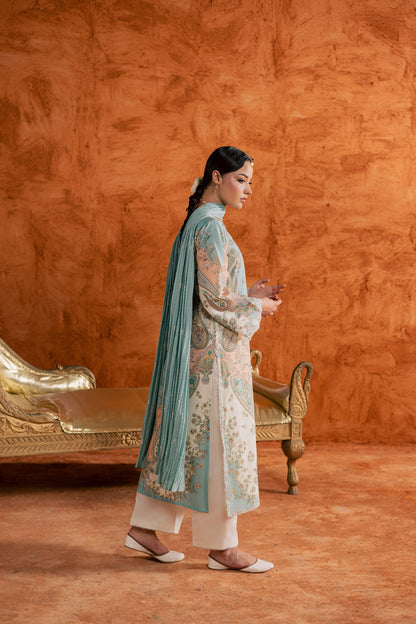 Batik | Festive Eid 26 | Blue Olaf - Luxury Dress - available at Maria Faisal in UK and USA.