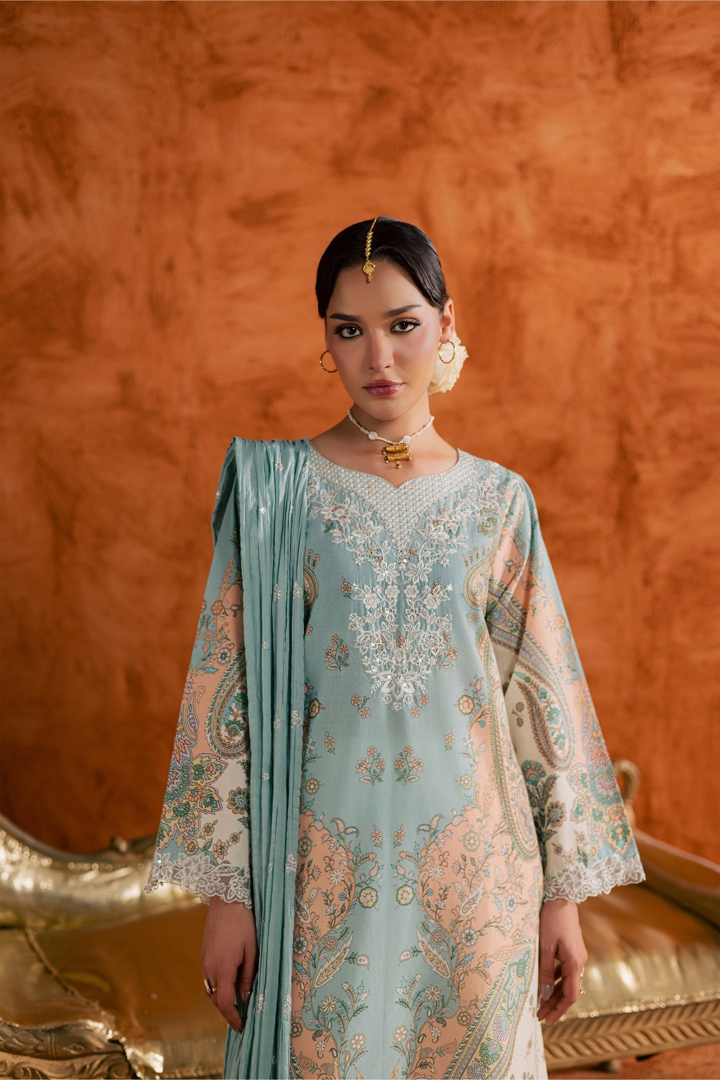 Batik | Festive Eid 26 | Blue Olaf - Luxury Dress - available at Maria Faisal in UK and USA.
