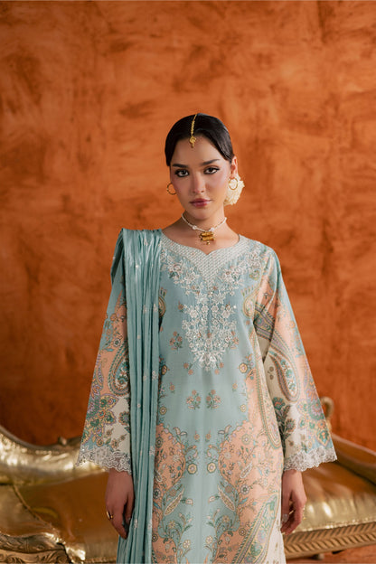 Batik | Festive Eid 26 | Blue Olaf - Luxury Dress - available at Maria Faisal in UK and USA.