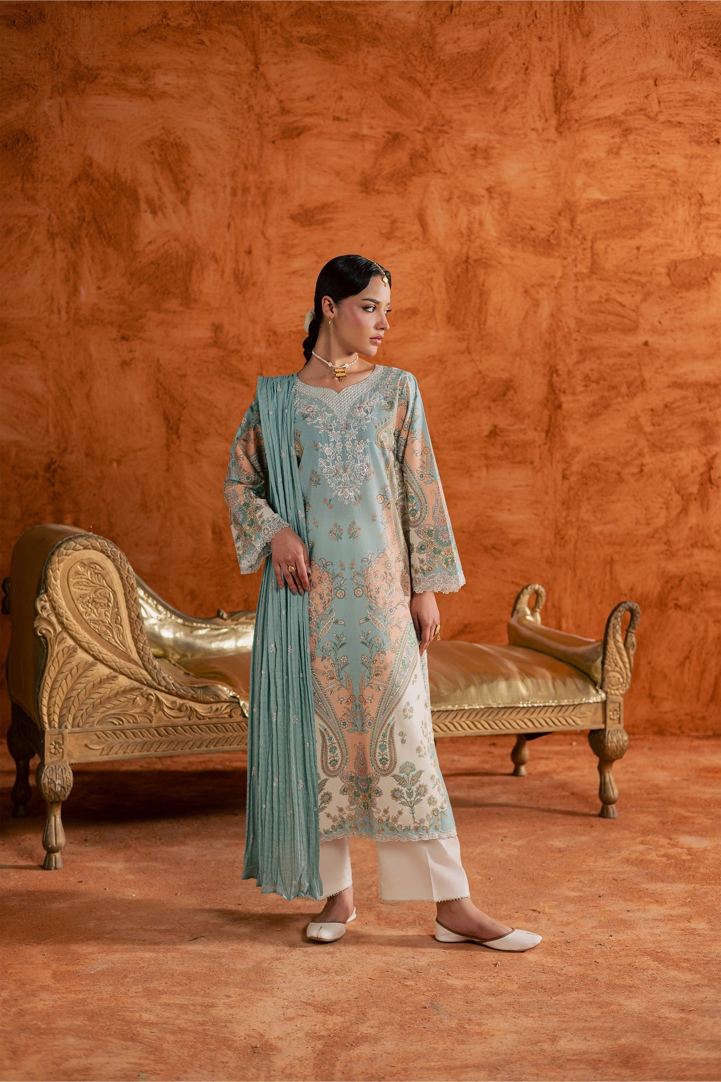 Batik | Festive Eid 26 | Blue Olaf - Luxury Dress - available at Maria Faisal in UK and USA.