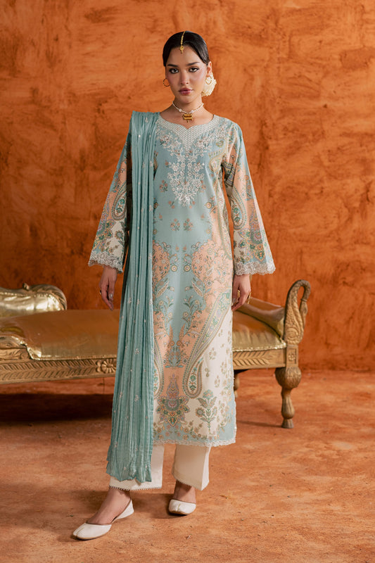 Batik | Festive Eid 26 | Blue Olaf - Luxury Dress - available at Maria Faisal in UK and USA.