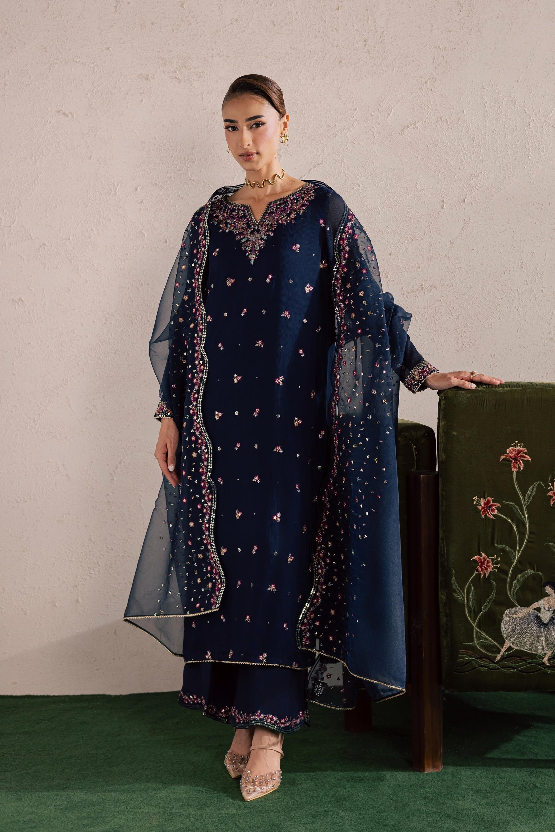 Batik | Festive Eid 26 | Bluey - Luxury Dress - available at Maria Faisal in UK and USA.