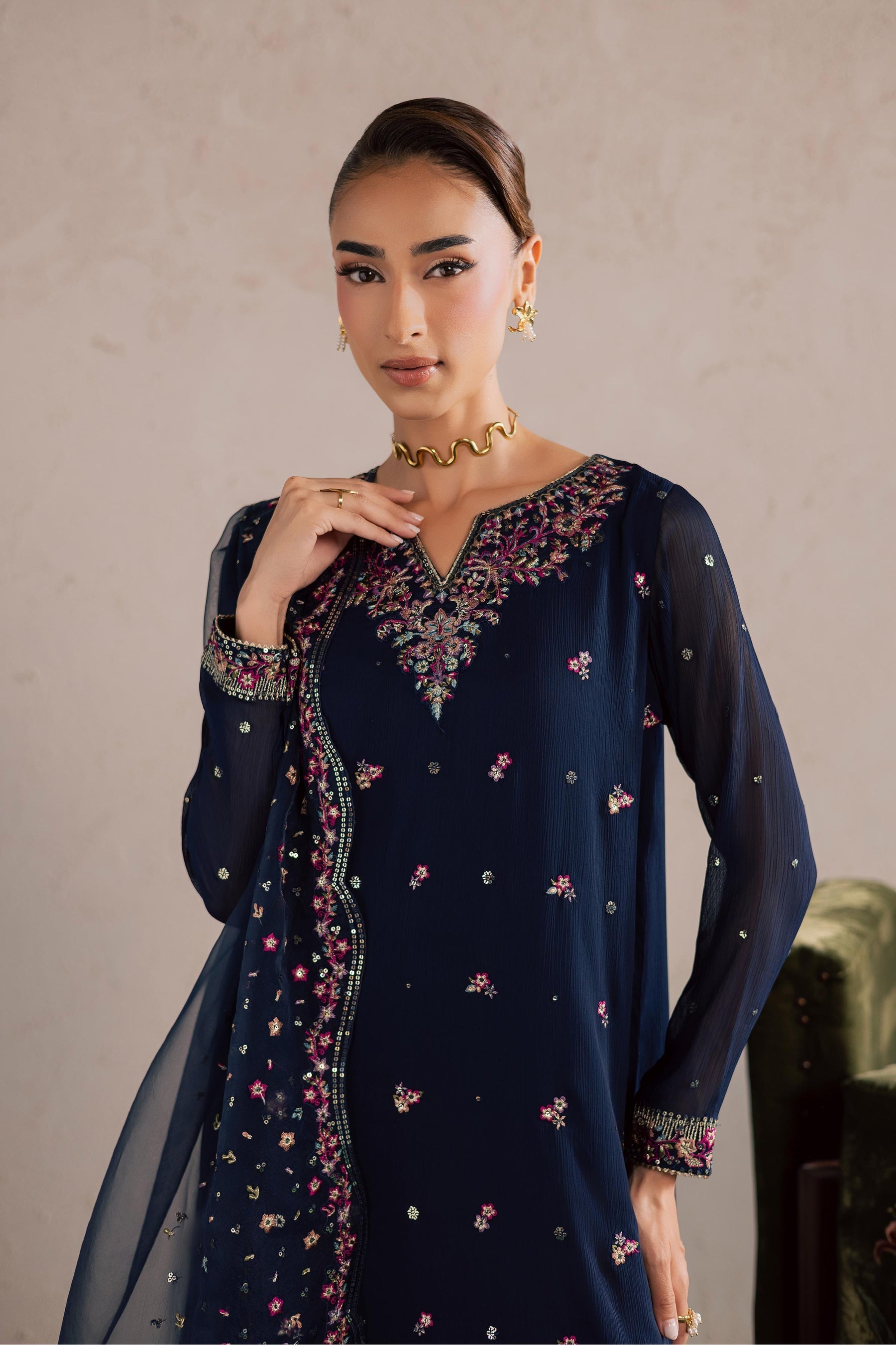 Batik | Festive Eid 26 | Bluey - Luxury Dress - available at Maria Faisal in UK and USA.
