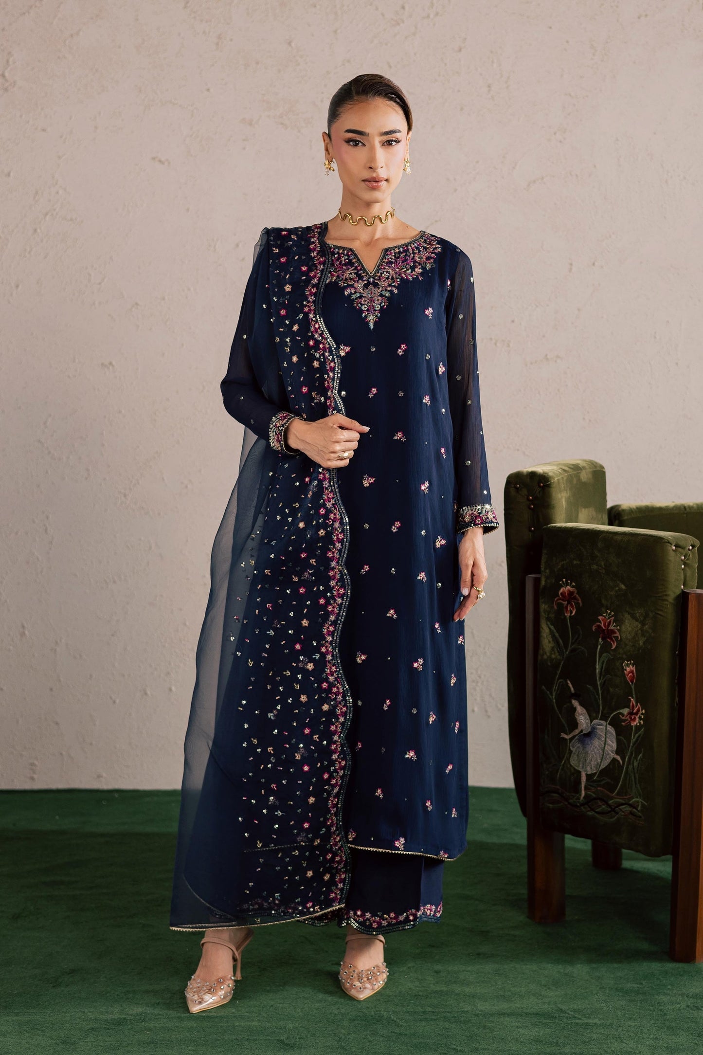 Batik | Festive Eid 26 | Bluey - Luxury Dress - available at Maria Faisal in UK and USA.