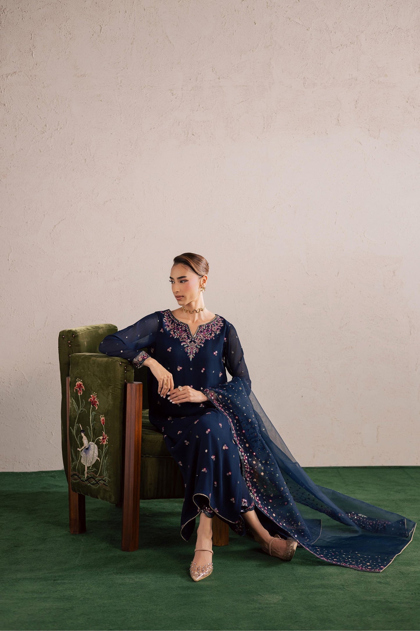 Batik | Festive Eid 26 | Bluey - Luxury Dress - available at Maria Faisal in UK and USA.