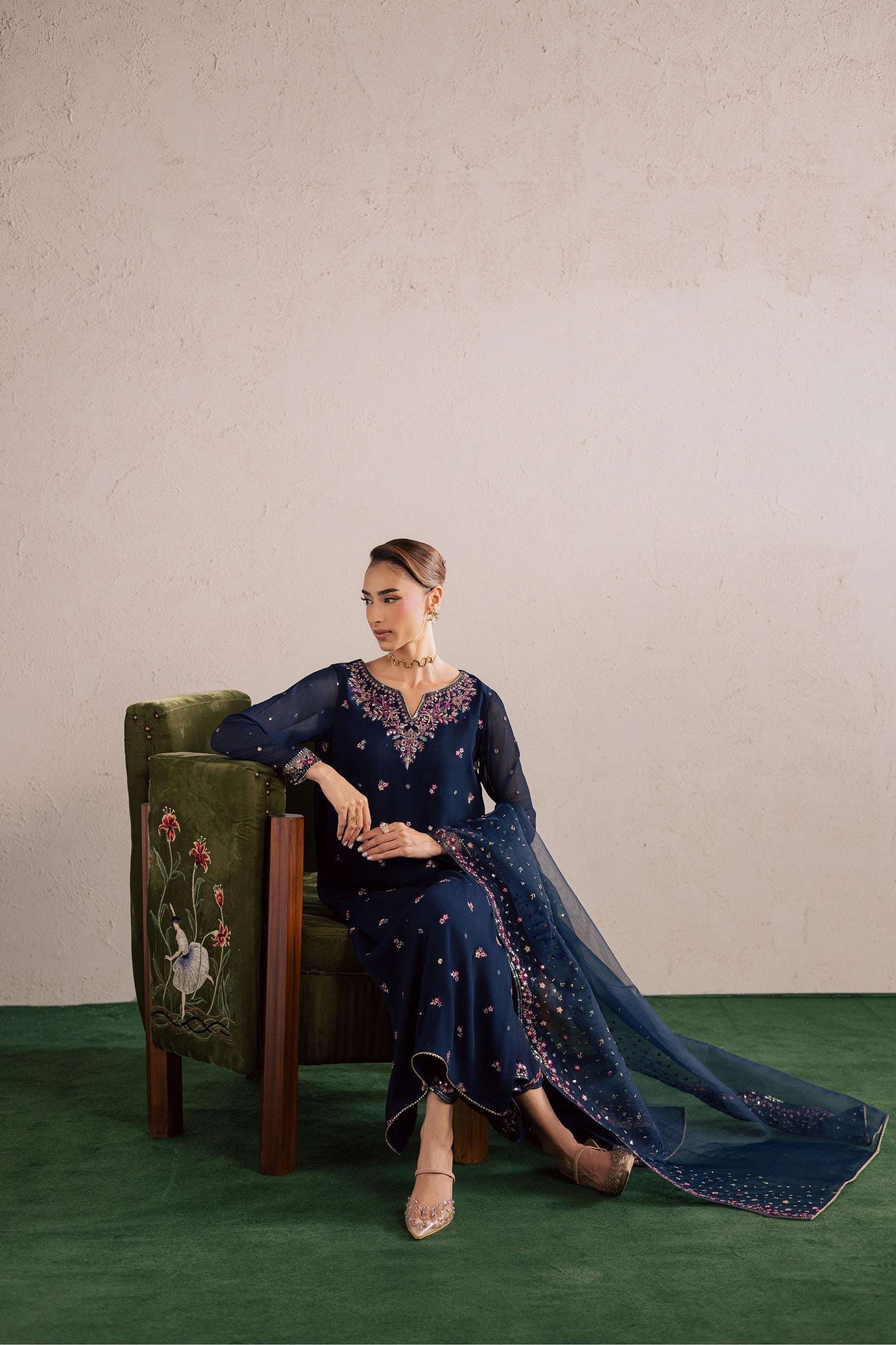 Batik | Festive Eid 26 | Bluey - Luxury Dress - available at Maria Faisal in UK and USA.