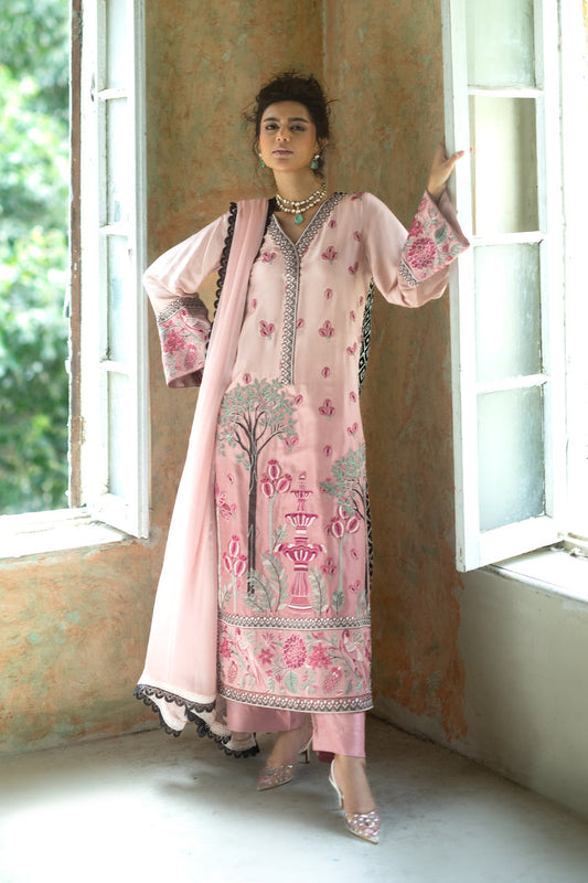 Zainab Chottani | Summer Edition 26 | Blush Serenade Long Shirt - Formal Dress - available at Maria Faisal in UK and USA.