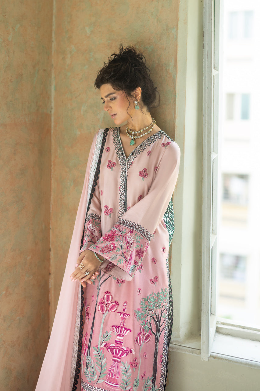Zainab Chottani | Summer Edition 26 | Blush Serenade Long Shirt - Formal Dress - available at Maria Faisal in UK and USA.
