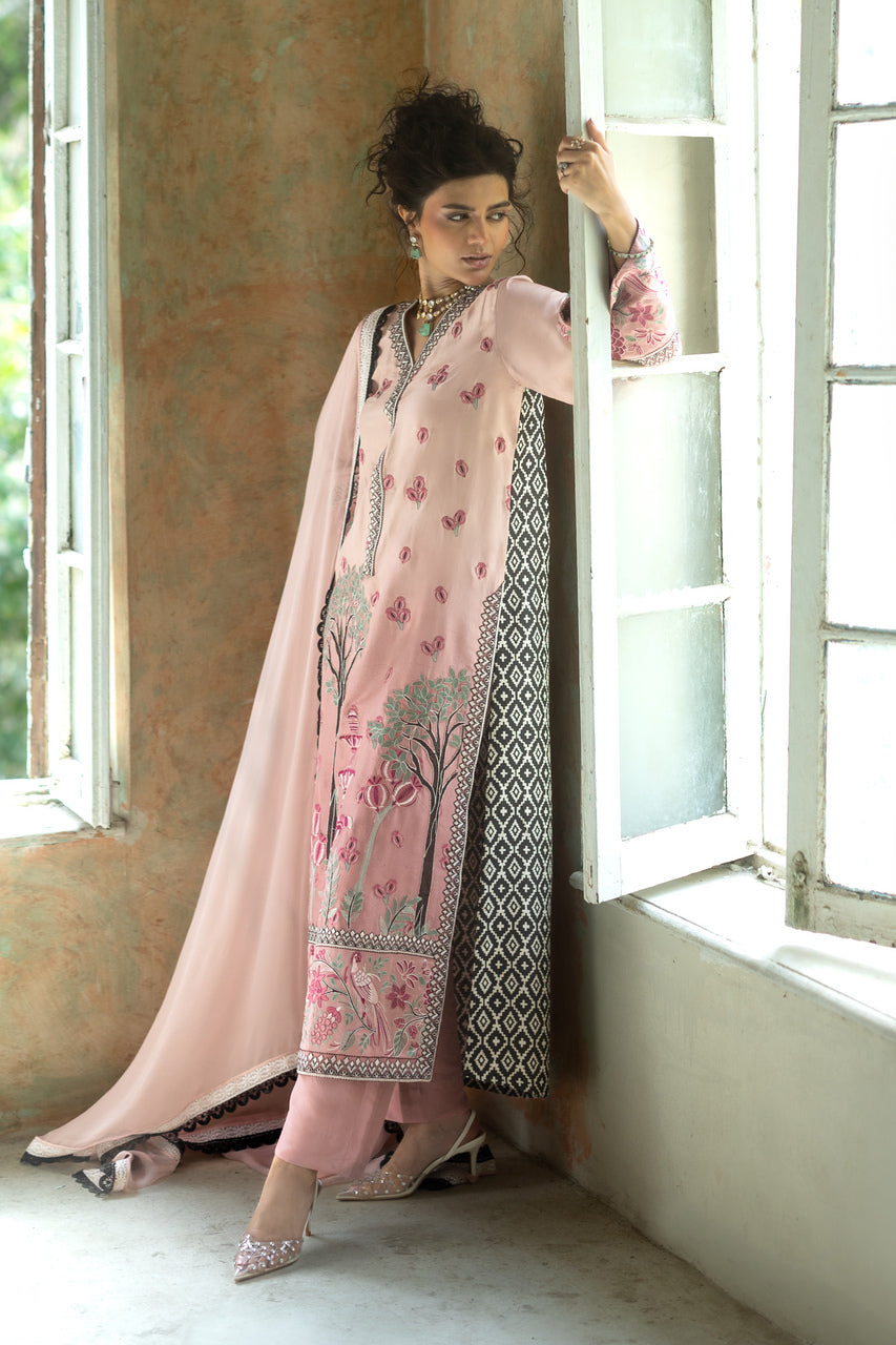 Zainab Chottani | Summer Edition 26 | Blush Serenade Long Shirt - Formal Dress - available at Maria Faisal in UK and USA.