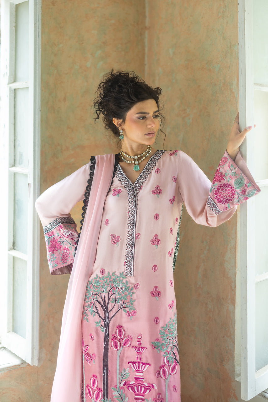 Zainab Chottani | Summer Edition 26 | Blush Serenade Long Shirt - Formal Dress - available at Maria Faisal in UK and USA.