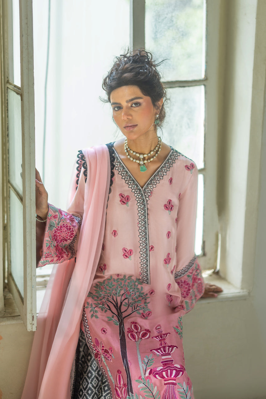 Zainab Chottani | Summer Edition 26 | Blush Serenade Long Shirt - Formal Dress - available at Maria Faisal in UK and USA.