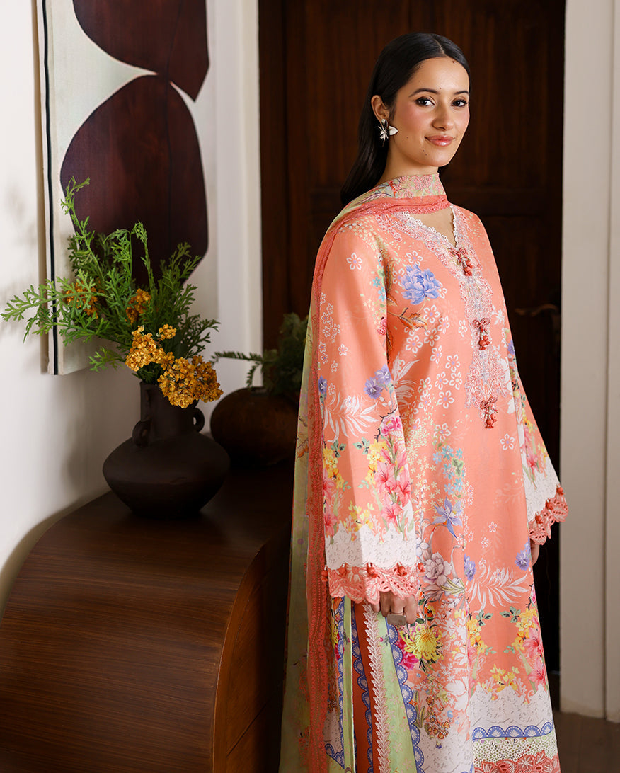Roheenaz | Sunlit Tales Printed Embroidered Edit | Blush tale - Luxury Dress - available at Maria Faisal in UK and USA.