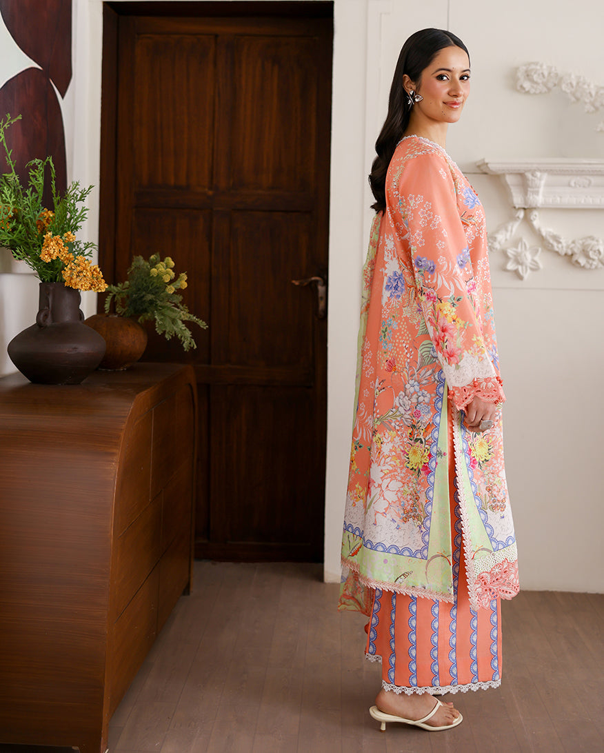 Roheenaz | Sunlit Tales Printed Embroidered Edit | Blush tale - Luxury Dress - available at Maria Faisal in UK and USA.