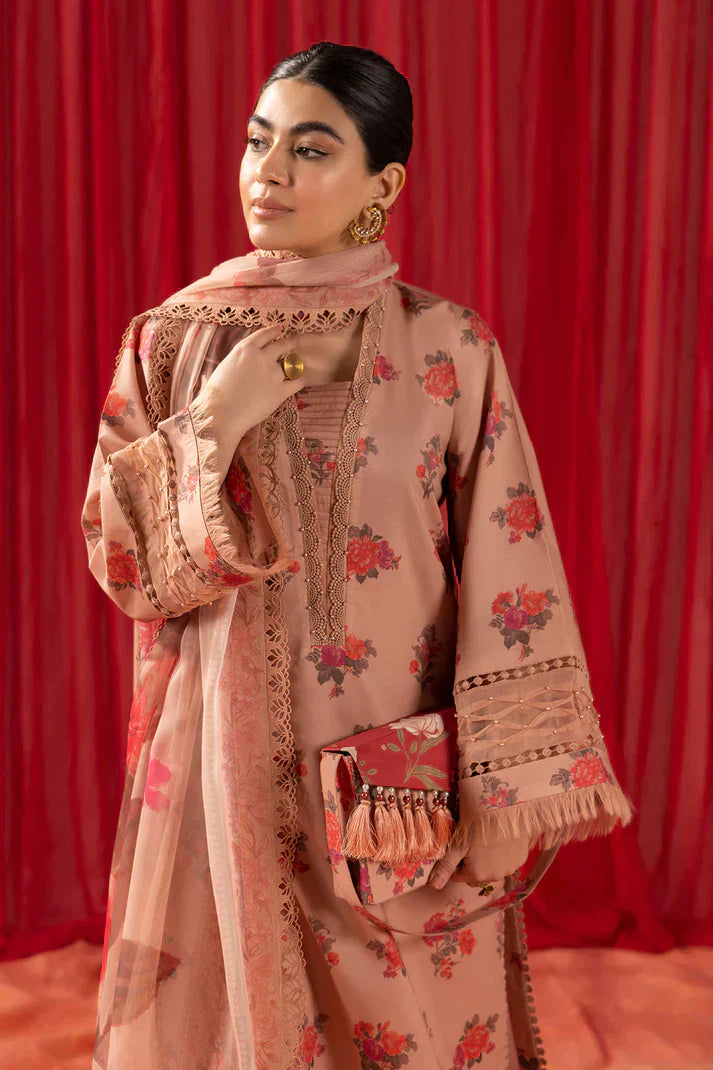 Alizeh | Sheen Lawn Prints 24 | Coral Peach - Pakistani Dress - Maria Faisal