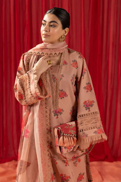 Alizeh | Sheen Lawn Prints 24 | Coral Peach - Pakistani Dress - Maria Faisal