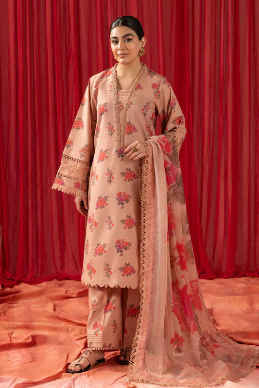 Alizeh | Sheen Lawn Prints 24 | Coral Peach - Pakistani Dress - Maria Faisal
