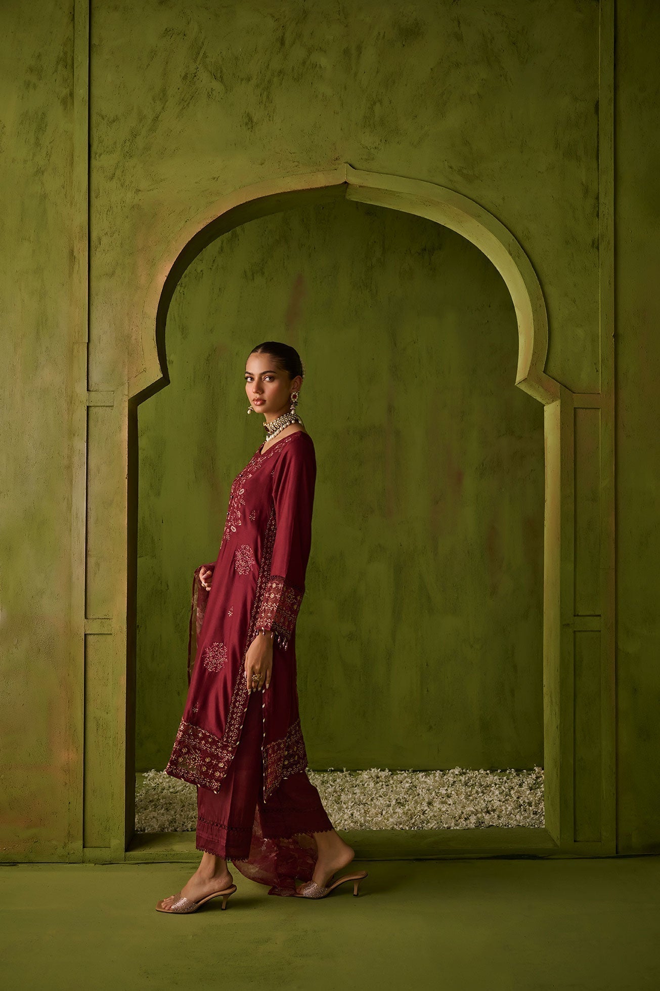Dhanak | Festive Formals | SS24DU-3197 MAROON 3Pcs - Designer Dress with Intricate embroidery and embellishments. Shop elegent wedding dress at Maria Faisal.