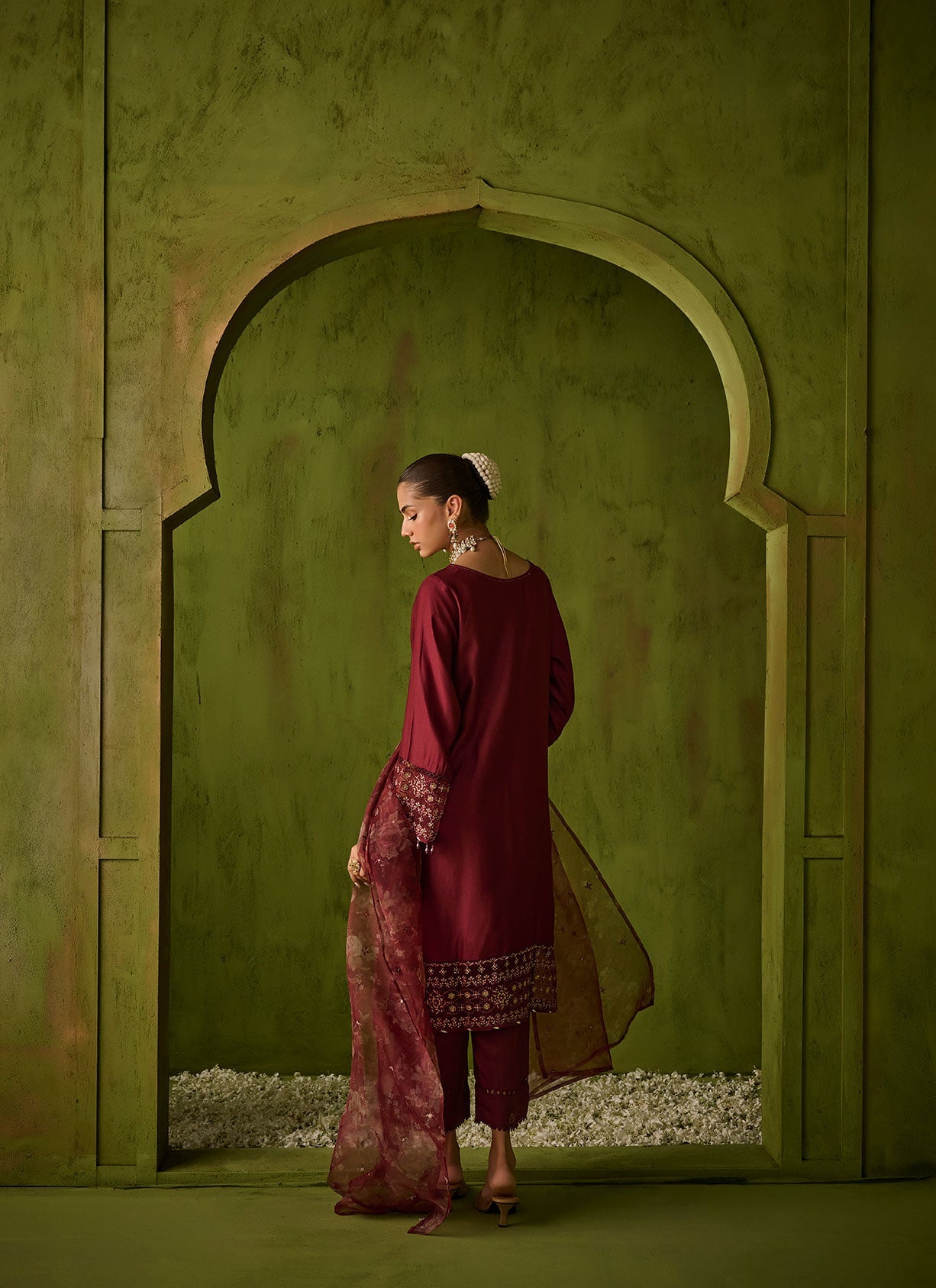 Dhanak | Festive Formals | SS24DU-3197 MAROON 3Pcs - Designer Dress with Intricate embroidery and embellishments. Shop elegent wedding dress at Maria Faisal.