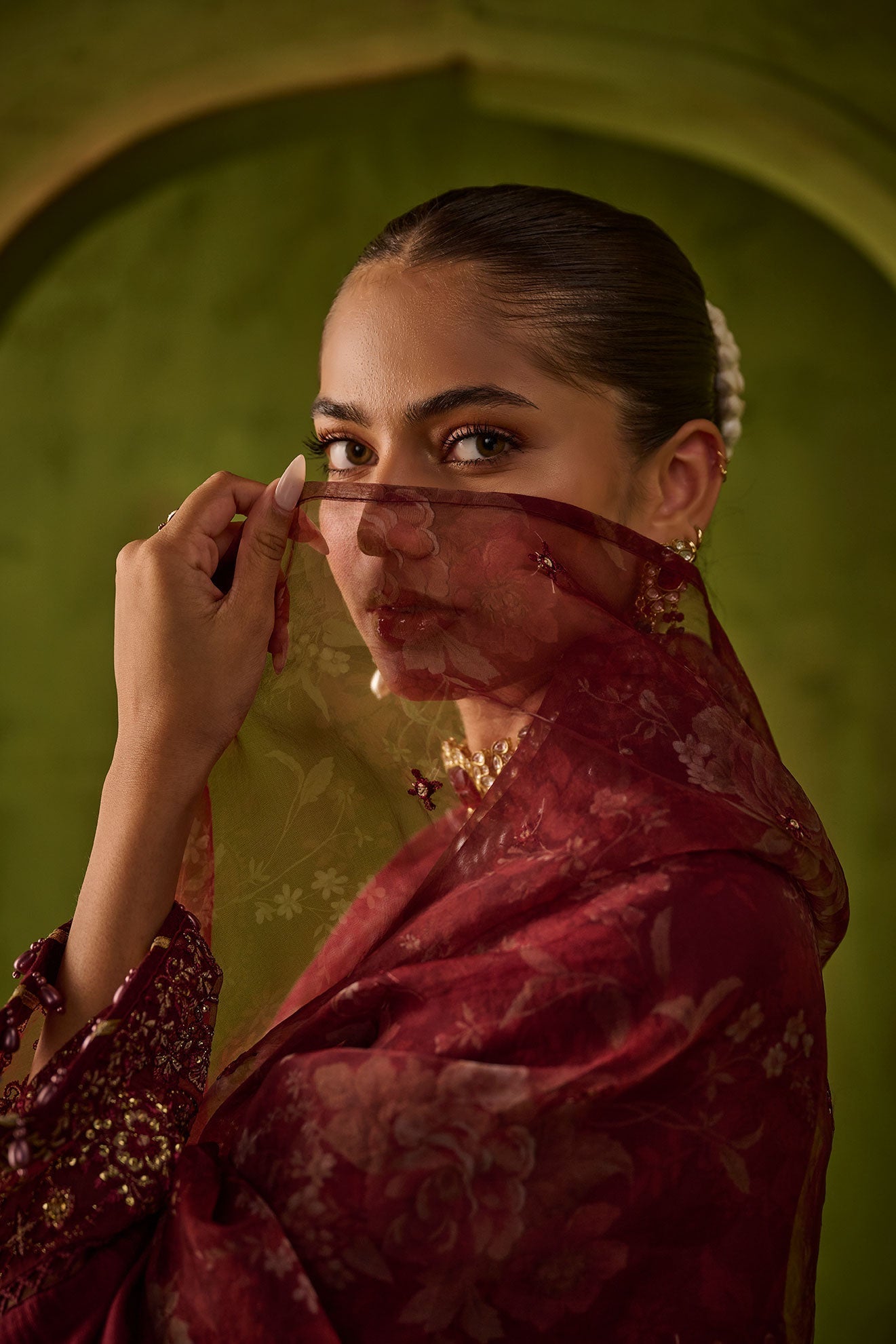 Dhanak | Festive Formals | SS24DU-3197 MAROON 3Pcs - Designer Dress with Intricate embroidery and embellishments. Shop elegent wedding dress at Maria Faisal.