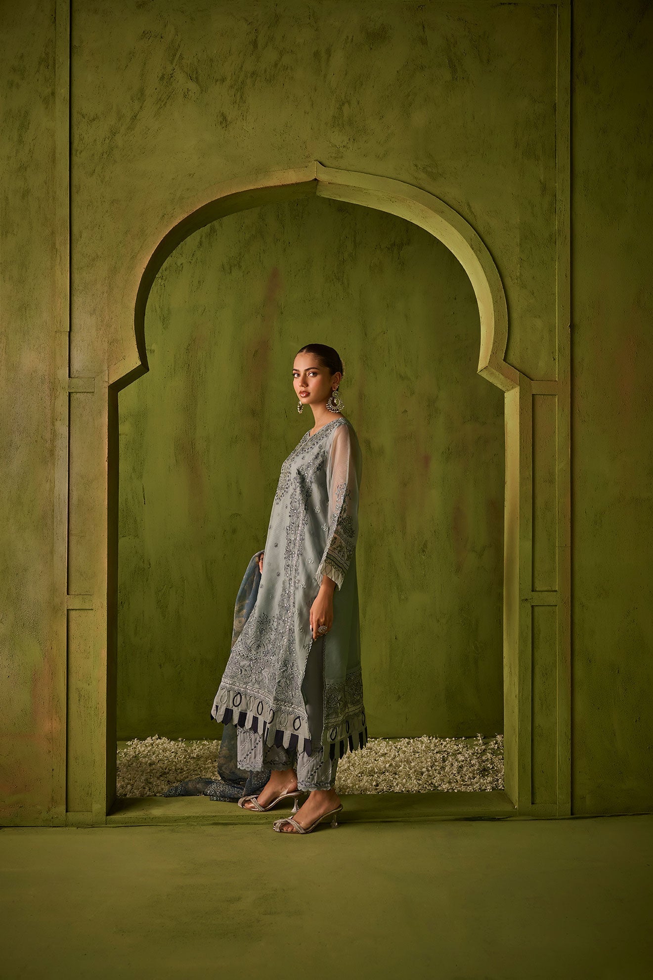 Dhanak | Festive Formals | SS24DU-3196 BLUE 3Pcs - Designer Dress with Intricate embroidery and embellishments. Shop elegent wedding dress at Maria Faisal.