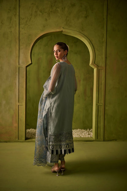 Dhanak | Festive Formals | SS24DU-3196 BLUE 3Pcs - Designer Dress with Intricate embroidery and embellishments. Shop elegent wedding dress at Maria Faisal.