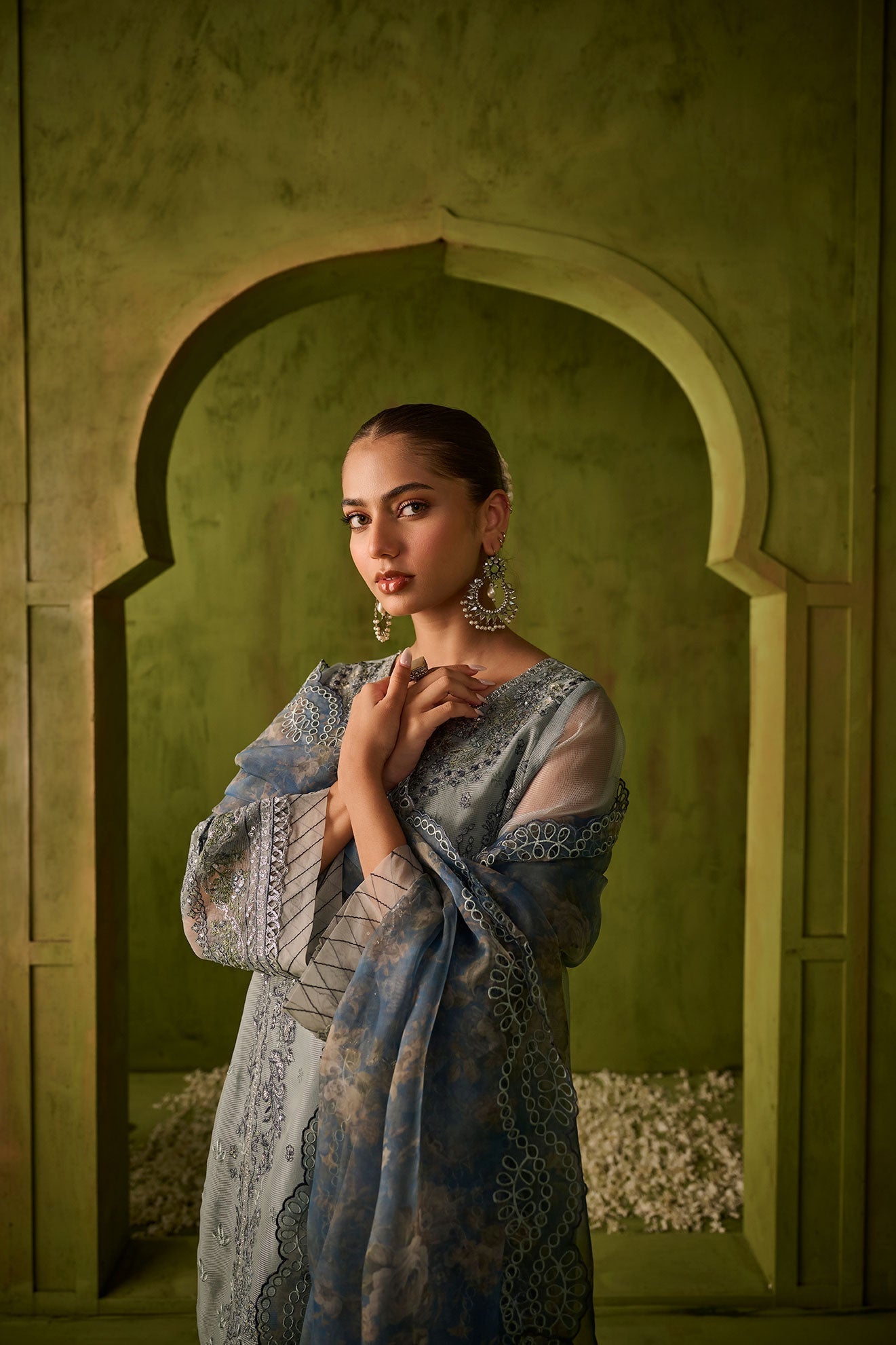 Dhanak | Festive Formals | SS24DU-3196 BLUE 3Pcs - Designer Dress with Intricate embroidery and embellishments. Shop elegent wedding dress at Maria Faisal.