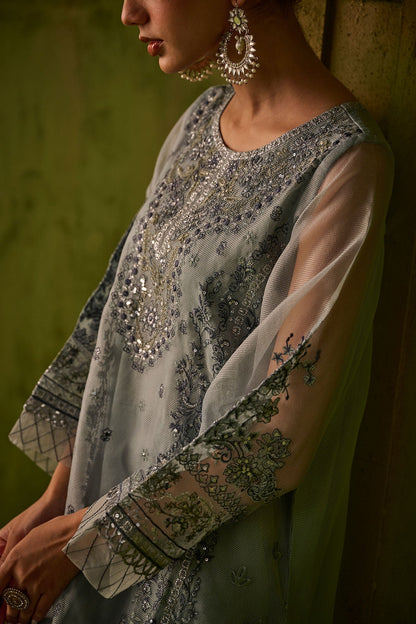 Dhanak | Festive Formals | SS24DU-3196 BLUE 3Pcs - Designer Dress with Intricate embroidery and embellishments. Shop elegent wedding dress at Maria Faisal.