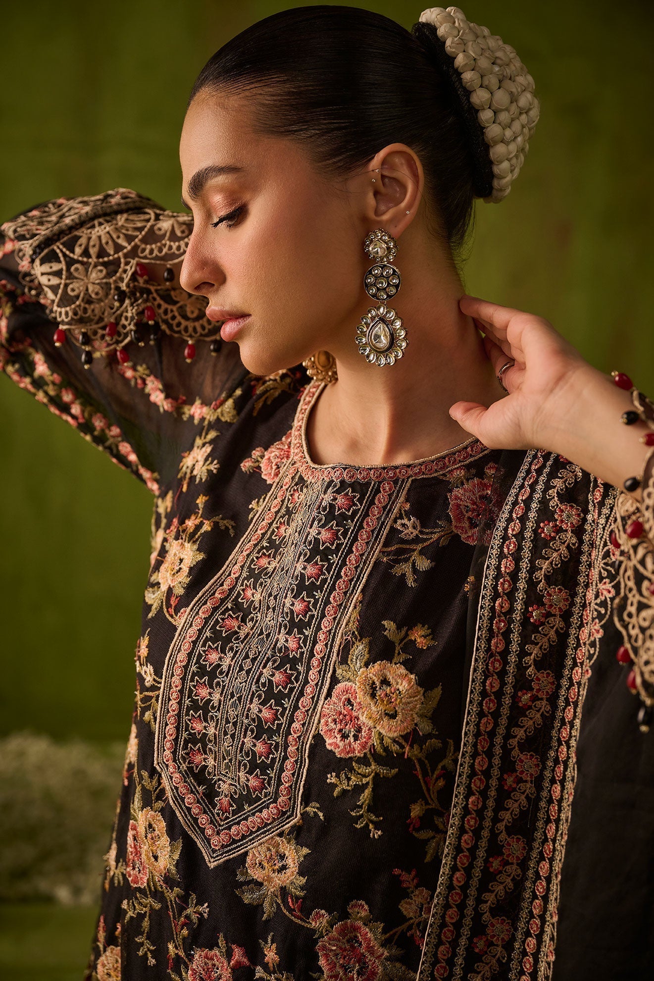 Dhanak | Festive Formals | SS24DU-3192 BLACK 3Pcs - Designer Dress with Intricate embroidery and embellishments. Shop elegent wedding dress at Maria Faisal.