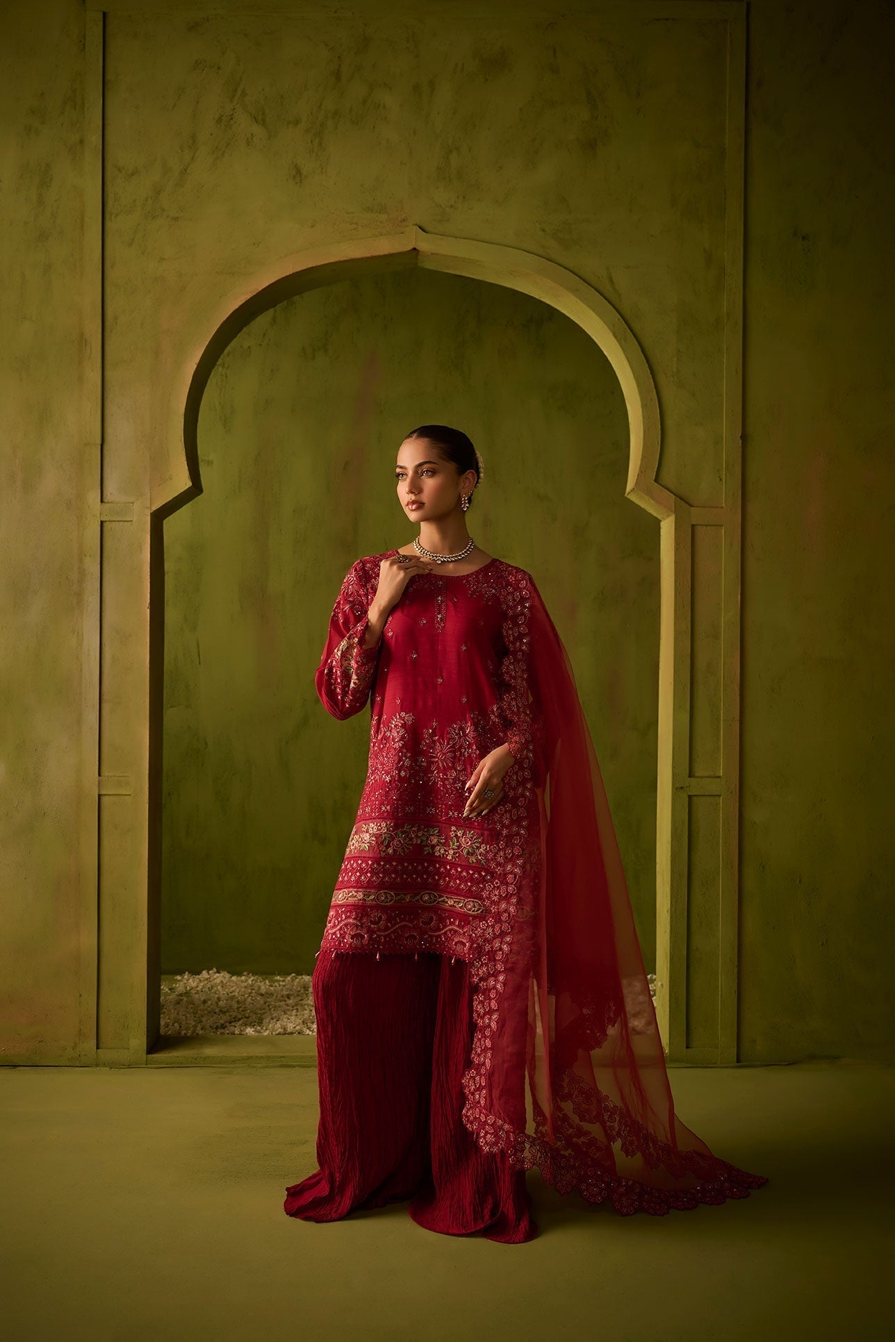 Dhanak | Festive Formals | SS24DU-3200 DARK-PINK 3Pcs - Designer Dress with Intricate embroidery and embellishments. Shop elegent wedding dress at Maria Faisal.