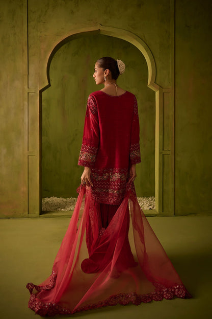 Dhanak | Festive Formals | SS24DU-3200 DARK-PINK 3Pcs - Designer Dress with Intricate embroidery and embellishments. Shop elegent wedding dress at Maria Faisal.