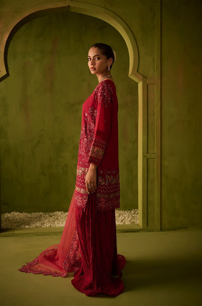 Dhanak | Festive Formals | SS24DU-3200 DARK-PINK 3Pcs - Designer Dress with Intricate embroidery and embellishments. Shop elegent wedding dress at Maria Faisal.