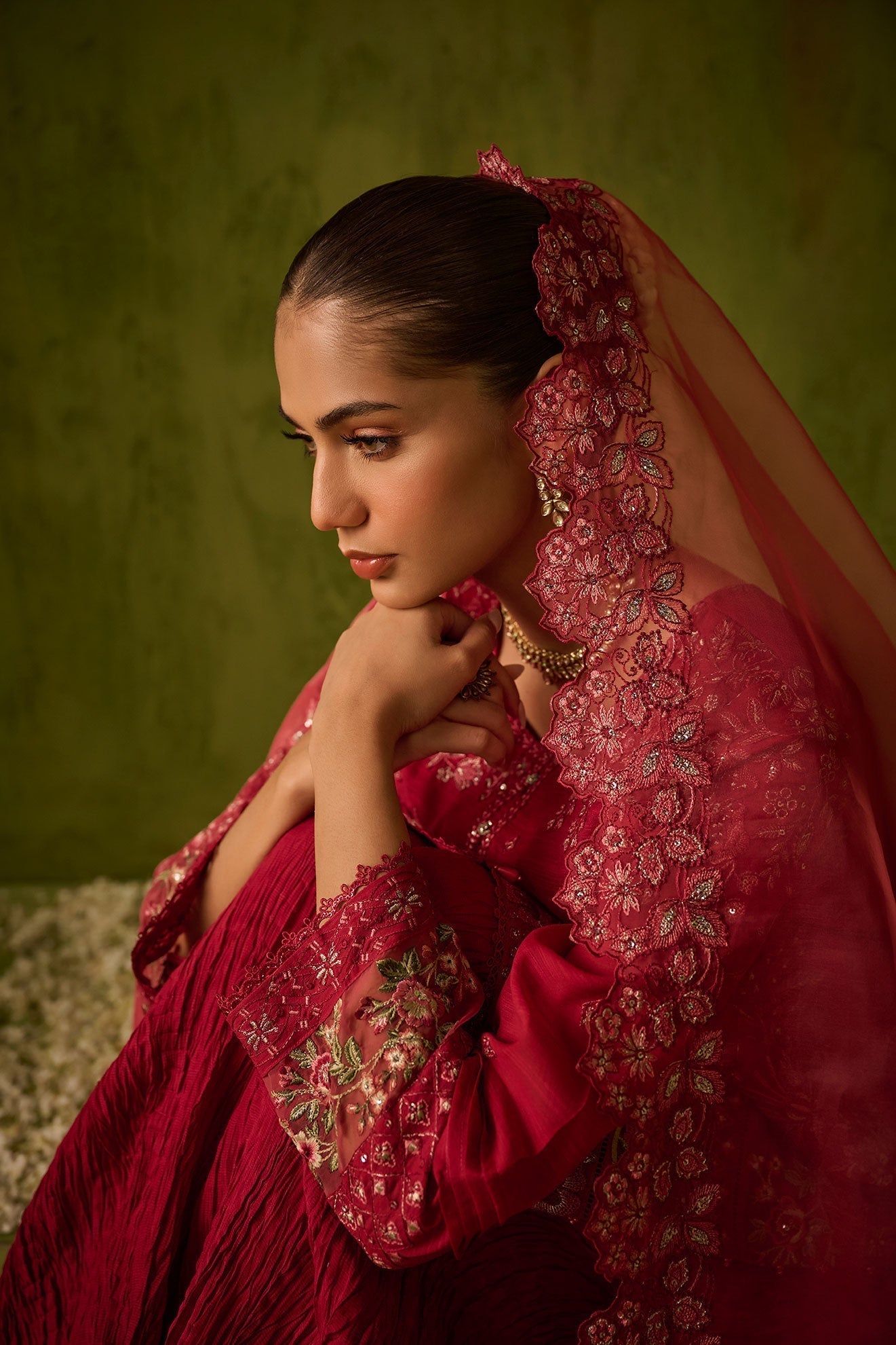 Dhanak | Festive Formals | SS24DU-3200 DARK-PINK 3Pcs - Designer Dress with Intricate embroidery and embellishments. Shop elegent wedding dress at Maria Faisal.