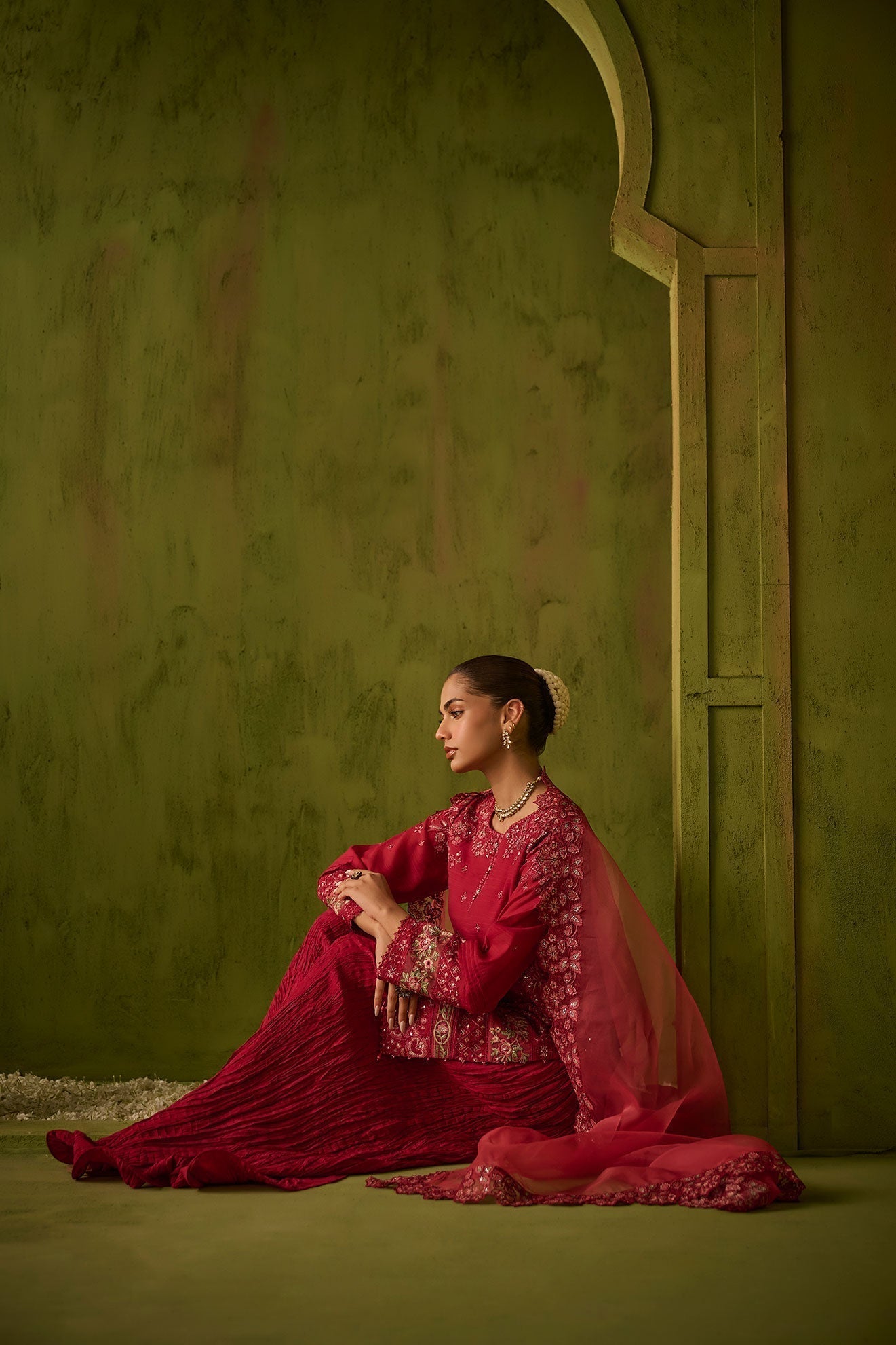 Dhanak | Festive Formals | SS24DU-3200 DARK-PINK 3Pcs - Designer Dress with Intricate embroidery and embellishments. Shop elegent wedding dress at Maria Faisal.