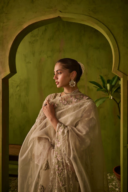 Dhanak | Festive Formals | SS24DU-3194 BEIGE 3Pcs - Designer Dress with Intricate embroidery and embellishments. Shop elegent wedding dress at Maria Faisal.