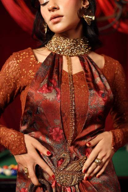 Musferah Saad | The Elite Club | Crimson Sienna - Formal Dress - available at Maria Faisal in UK and USA.