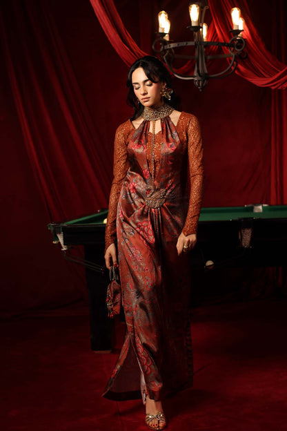Musferah Saad | The Elite Club | Crimson Sienna - Formal Dress - available at Maria Faisal in UK and USA.