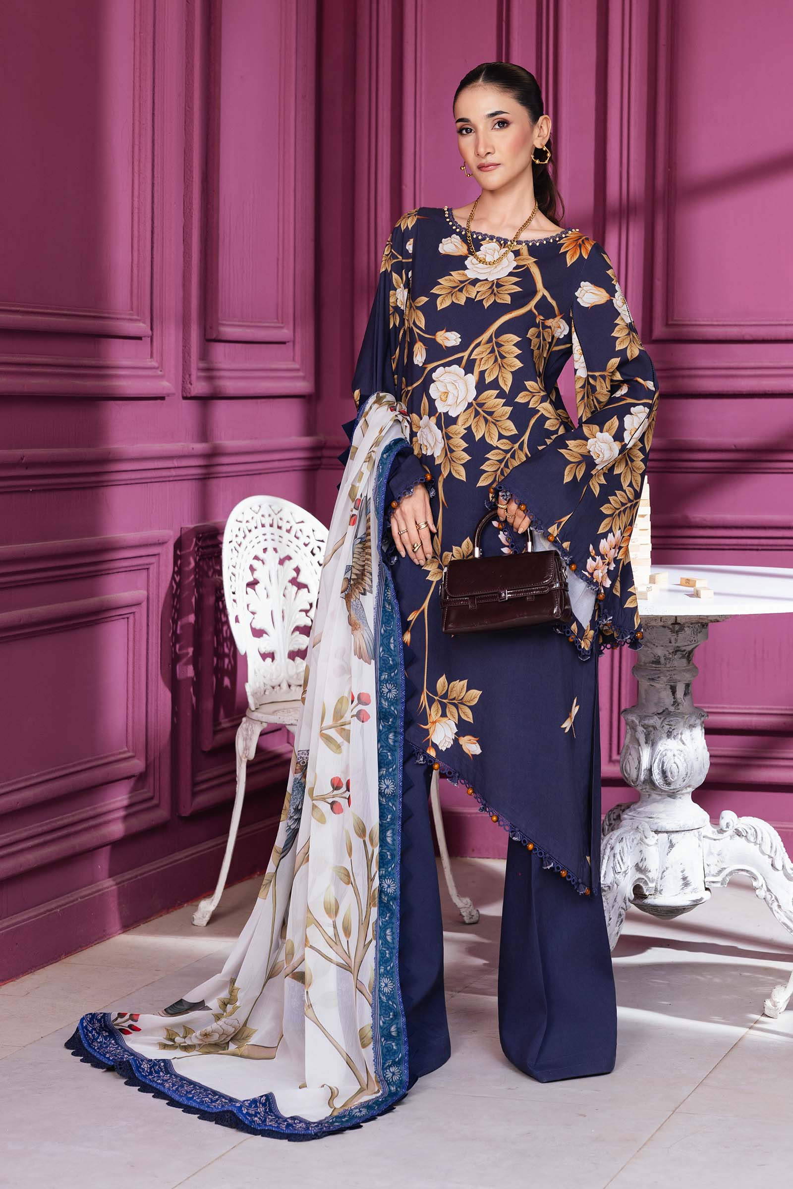 Maria B | Winter Basics 25 | MB-CUS25-1102A - Casual Dress - available at Maria Faisal in UK and USA.