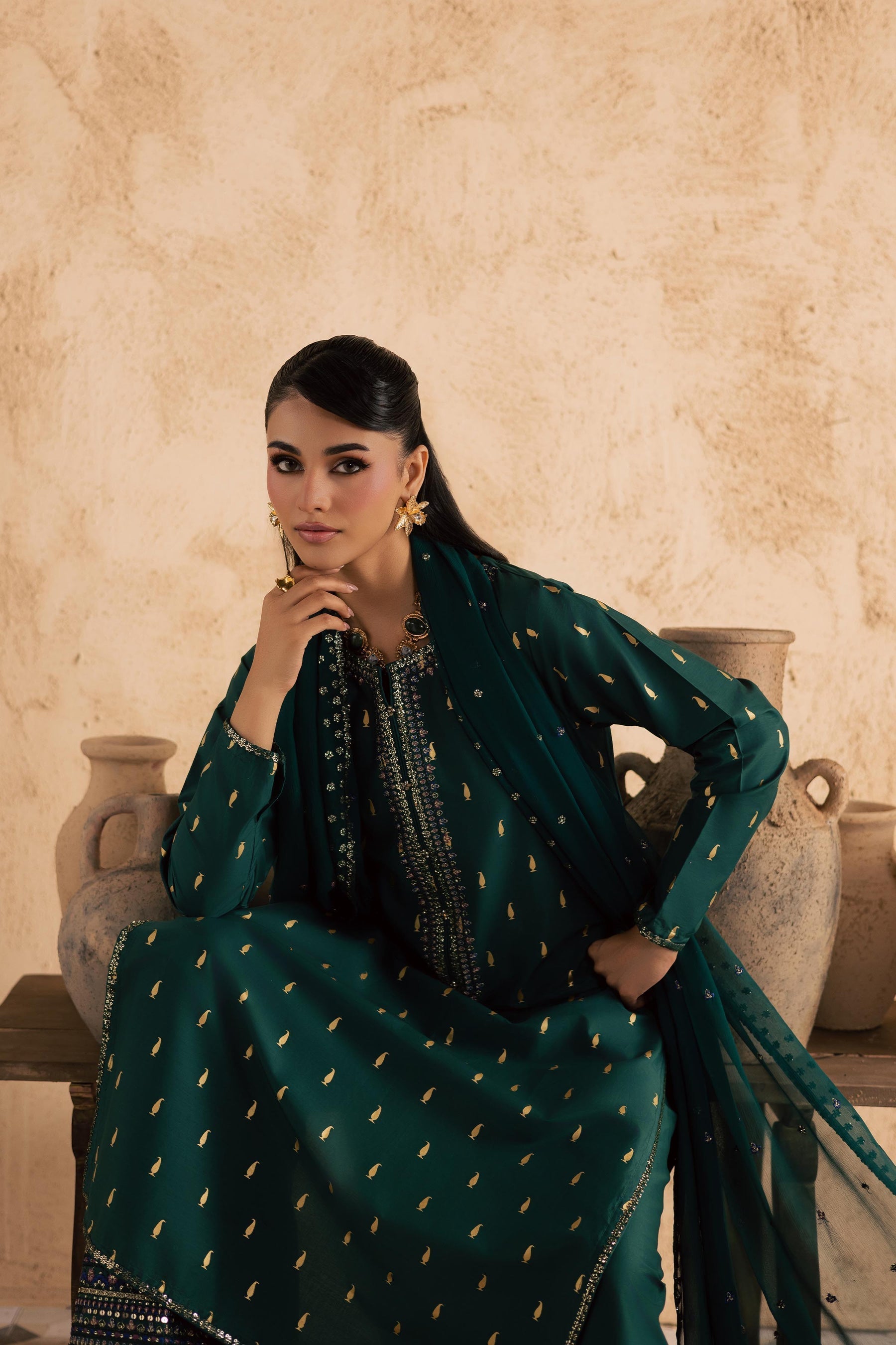 Batik | Festive Eid 26 | Caspien - Luxury Dress - available at Maria Faisal in UK and USA.