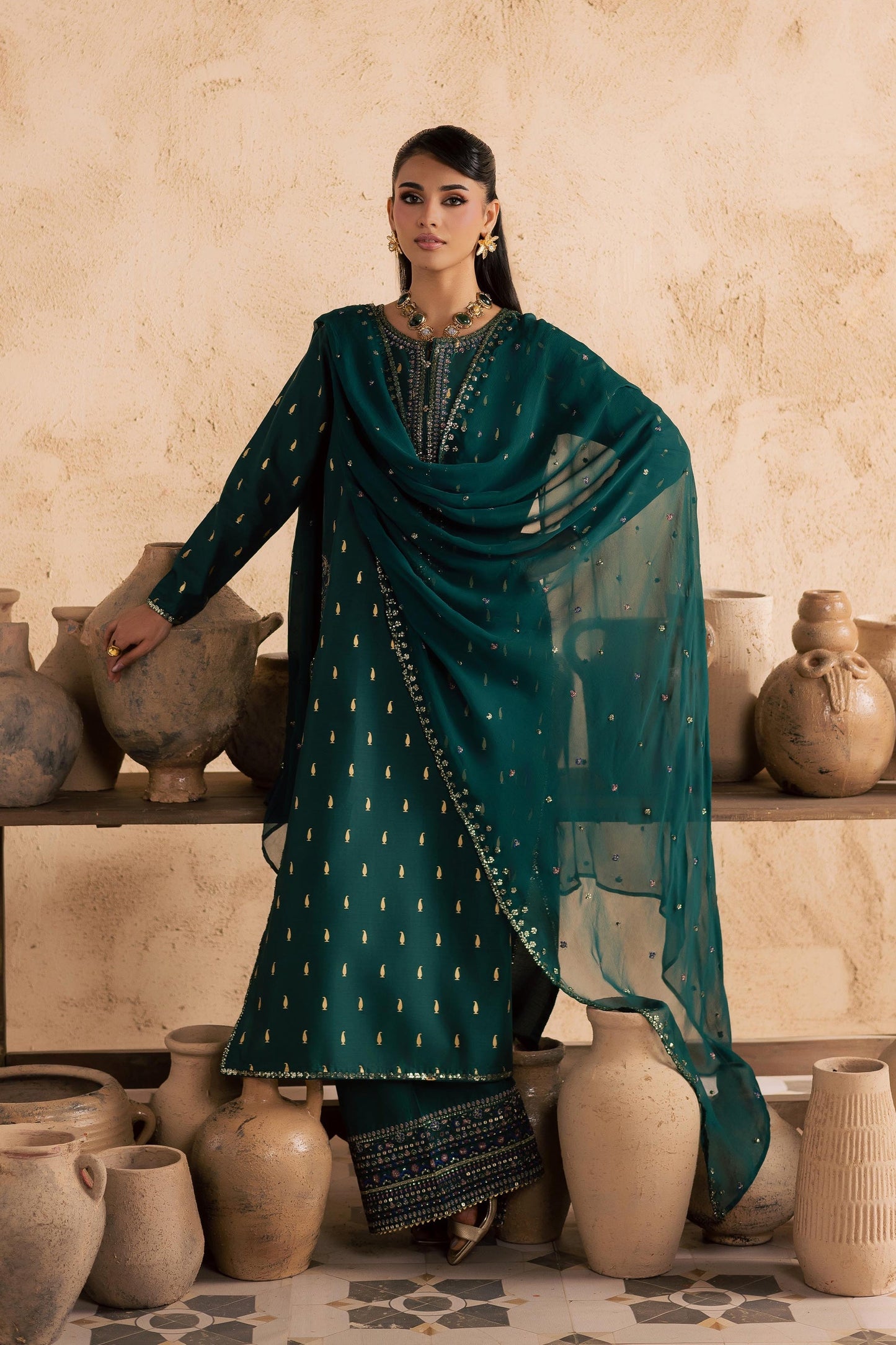 Batik | Festive Eid 26 | Caspien - Luxury Dress - available at Maria Faisal in UK and USA.