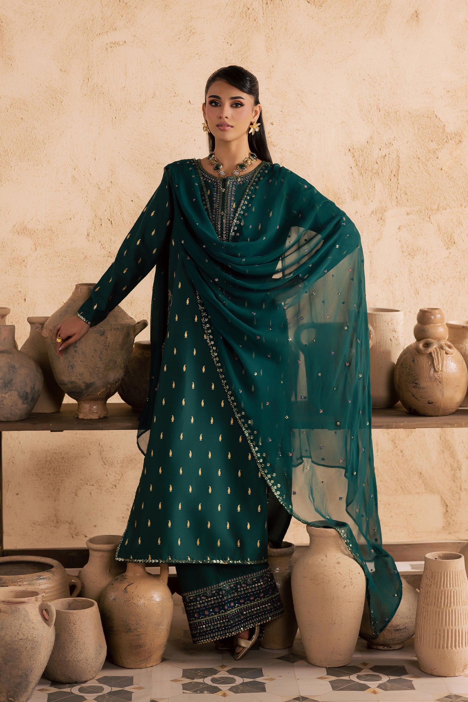 Batik | Festive Eid 26 | Caspien - Luxury Dress - available at Maria Faisal in UK and USA.