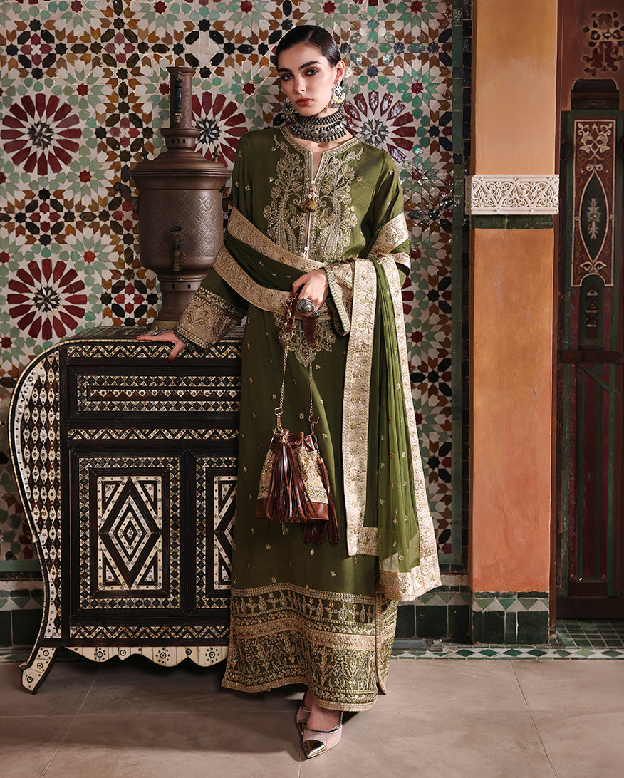 Mushq | Nuvera Rawsilk | Celestia Crown - Luxury Dress - available at Maria Faisal in UK and USA.