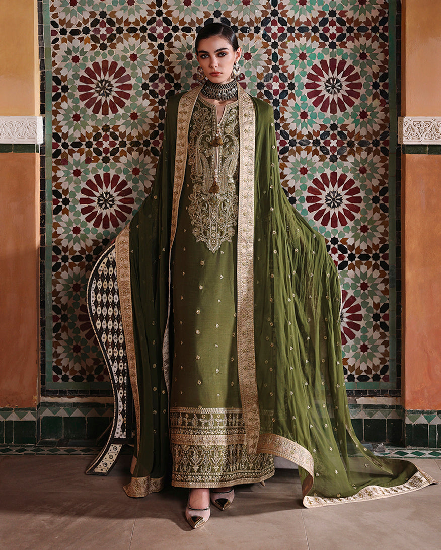 Mushq | Nuvera Rawsilk | Celestia Crown - Luxury Dress - available at Maria Faisal in UK and USA.