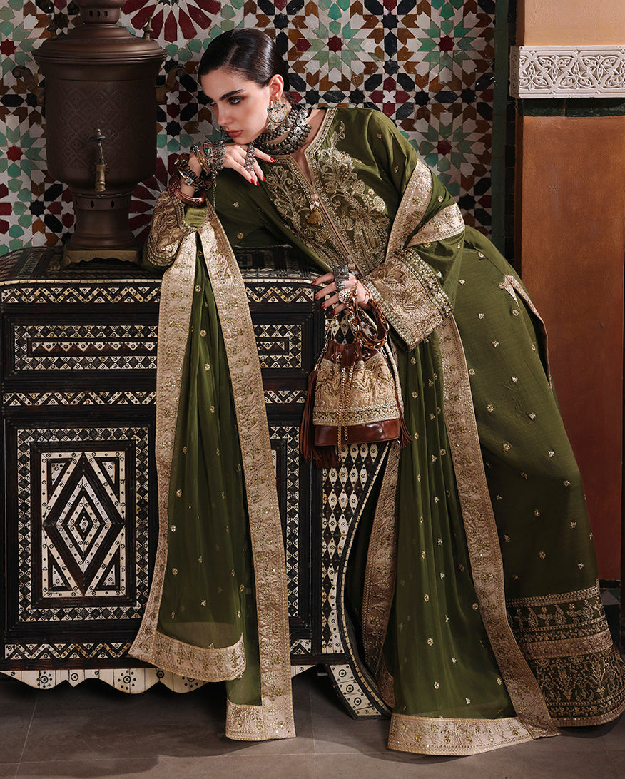 Mushq | Nuvera Rawsilk | Celestia Crown - Luxury Dress - available at Maria Faisal in UK and USA.